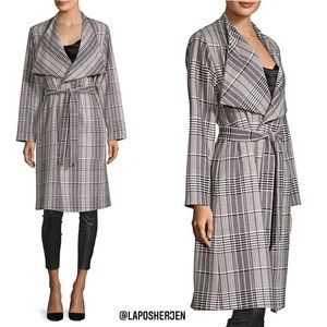 Alice + Olivia | Ginny Long Houndstooth Tie Wrap Wool Coat Size: XS-M